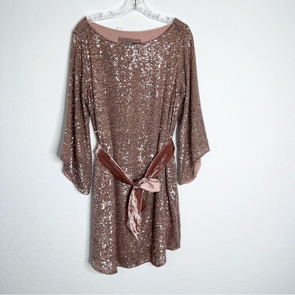 Anthropologie Dress Women Large Sequin Pink Formal Waist Tie C3 - Picture 1 of 10